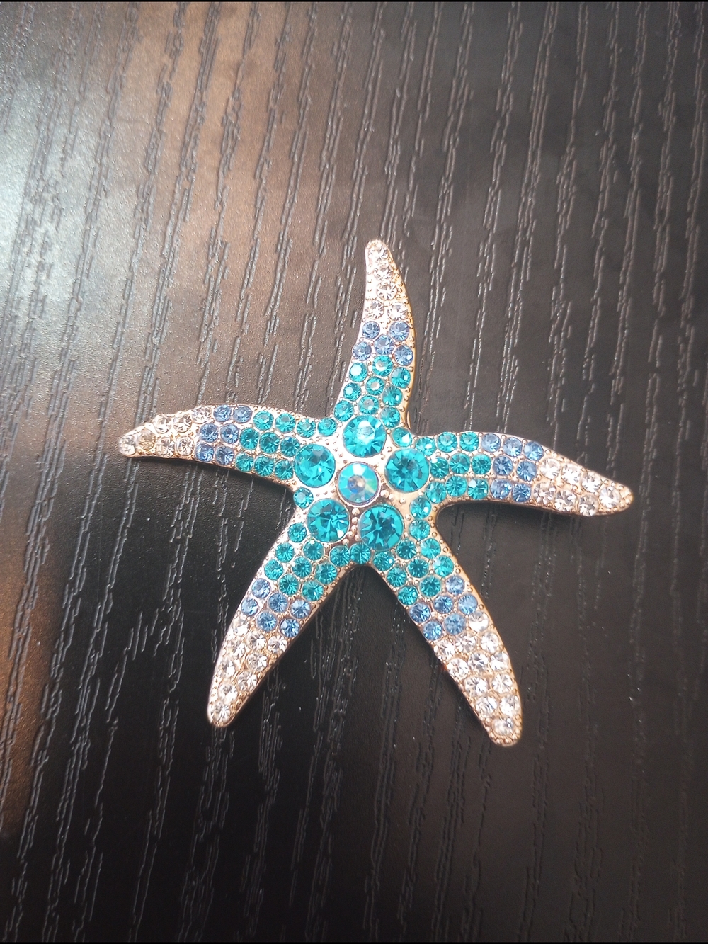 Blue Starfish Rhinestone Brooch Pin - Picture 2 of 5